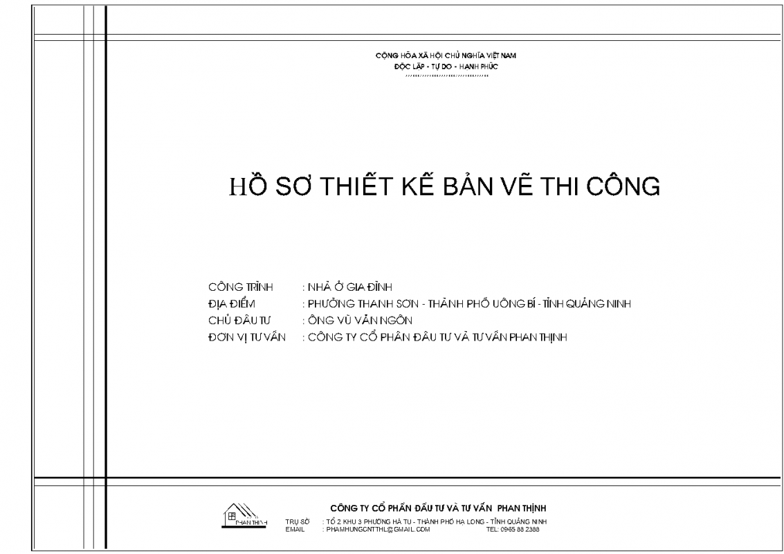 Bìa hồ sơ thiết kế nhà chú Ngôn tại phường Thanh Sơn - thành phố Uông Bí