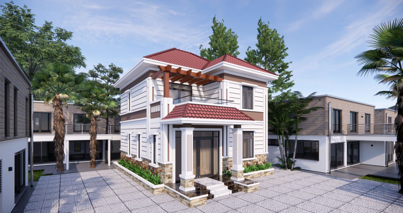 Thiết kế phối cảnh biệt thự mái thái 2 tầng đẹp ở Quảng Ninh